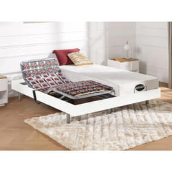Lit électrique de relaxation tout plots + matelas mémoire de forme et bambou - 2 x 80 x 200 cm - Blanc - LYSIS III de NATUREA