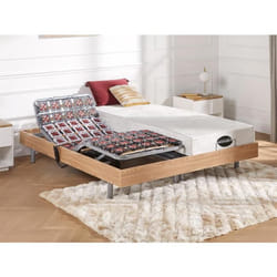 Lit électrique de relaxation tout plots + matelas mémoire de forme et bambou - 2 x 80 x 200 cm - Chêne - LYSIS III de NATUREA