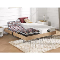 Lit électrique de relaxation tout plots + matelas mémoire de forme et bambou - 2 x 90 x 200 cm - Chêne - LYSIS III de NATUREA