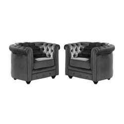 Lot de 2 Fauteuils CHESTERFIELD - Velours anthracite