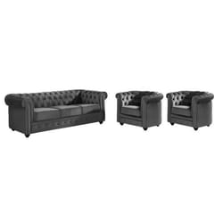 Canapé 3 places et 2 fauteuils CHESTERFIELD - Velours anthracite