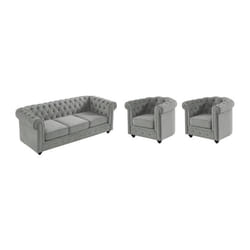 Canapé 3 places et 2 fauteuils CHESTERFIELD - Velours gris clair