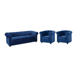 Canapé 3 places et 2 fauteuils CHESTERFIELD - Velours bleu roi
