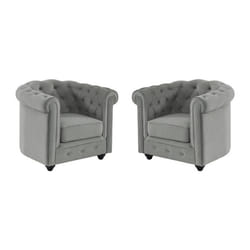 Lot de 2 Fauteuils CHESTERFIELD - Velours gris clair