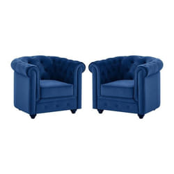 Lot de 2 Fauteuils CHESTERFIELD - Velours bleu roi