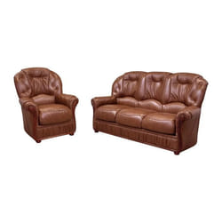 Canapé 3 places et un fauteuil 100% cuir de buffle marron DAPHNE