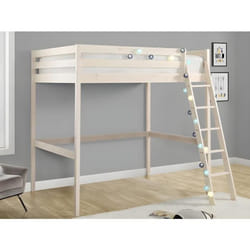 Lit mezzanine GEDEON II - 140 x 190 cm - Pin massif - Blanchi + matelas