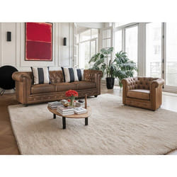 Lot de 2 Fauteuils CHESTERFIELD en microfibre aspect cuir vieilli