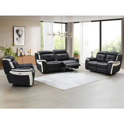Canapés 3 places 2 places et un fauteuil relax électrique en cuir ANGELIQUE - Noir/blanc