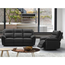 Canapé 3 places et un fauteuil relax en cuir de buffle PAKITA - Noir