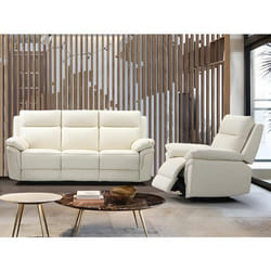 Canapé 3 places et un fauteuil relax en cuir de buffle PAKITA - Ivoire