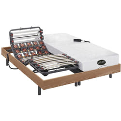 Lit électrique de relaxation lattes et plots + matelas mémoire de forme et bambou - 2 x 80 x 200 cm - Chêne - DAMYSOS de NATUREA