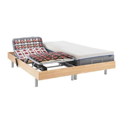 Lit électrique de relaxation tout plots + matelas mémoire de forme - 2 x 70 x 190 cm - Chêne - HESIODE III de YSMÉE