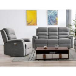 Canapé 3 places et fauteuil relax électrique en tissu gris NEVERS
