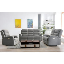 Canapés 3 places 2 places et un fauteuil relax électrique en tissu gris NEVERS