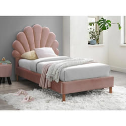 Lit coquillage 90 x 190 cm - Velours - Rose + Matelas - MOANA