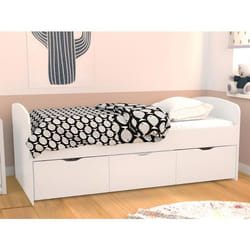 Lit LOUANE avec 2 tiroirs et 1 coffre de rangement - 90 x 190 cm - Blanc + Matelas
