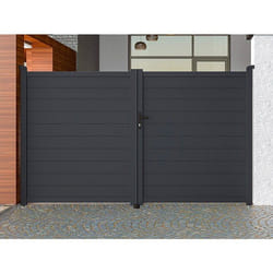 Portail battant motorisé plein en aluminium anthracite NAZARIO - L300 x H173 cm