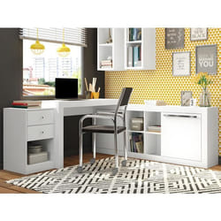 Bureau dangle - 2 tiroirs et 2 portes - Coloris : Blanc - EVAN
