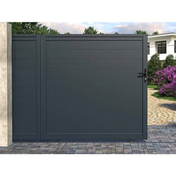 Portail coulissant motorisé plein en aluminium anthracite NAZARIO - L350 x H173 cm