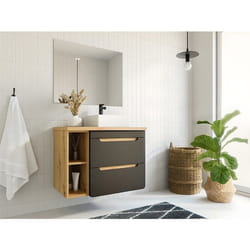 Vente-unique - Meuble De Salle De Bain Suspendu Simple Vasque Et Niches - Coloris Naturel Et Anthracite - 80 Cm - Aruba