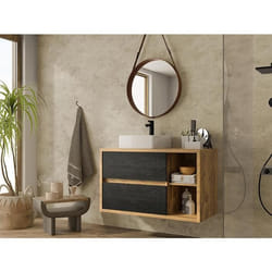 Meuble de salle de bain suspendu avec vasque carrée - Coloris naturel et anthracite - 100 cm - TIKITIKI