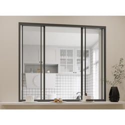 Verrière coulissante en aluminium thermolaqué noir 120x105 cm - RAVENA