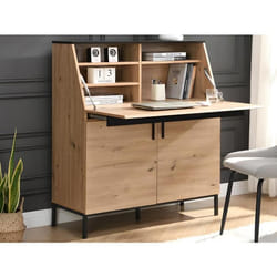 Secrétaire avec 2 portes - MDF - Naturel et Noir - MALEDA
