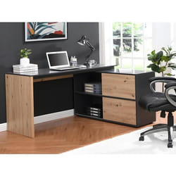 Bureau dangle avec 2 porte coulissantes - MDF - Coloris : Naturel et noir - COLIOBA