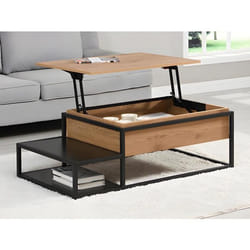 Table basse avec plateau relevable en MDF et métal - Naturel et noir - LUTESA