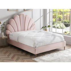 Lit coquillage 160 x 200 cm - Velours - Rose - LIVAYA