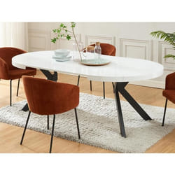 Table à manger extensible 4 à 8 personnes en MDF et acier - Blanc laqué et noir - KOMONI