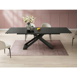 Table à manger extensible 6 à 10 personnes en céramique verre trempé et métal - Effet marbre noir - XERENA de Maison Céphy