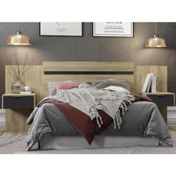 Tête de lit extensible avec chevets - 140/160 cm - Coloris : Naturel et noir - PARATI