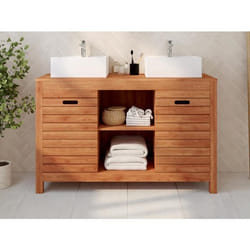 Meuble de salle de bain en bois dacacia avec double vasque - 130 cm - PULUKAN