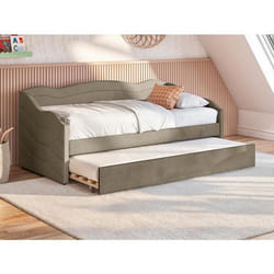 Lit banquette gigogne 2 x 90 x 190 cm - Velours - Taupe - LENVIA