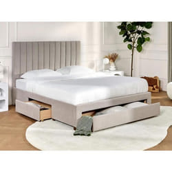 Lit avec 3 tiroirs 160 x 200 cm - Tissu - Beige - LIAKO
