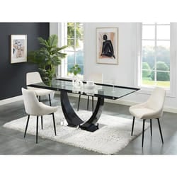 Table à manger 8 personnes en verre trempé MDF et acier inoxydable - Noir - MEZZO II