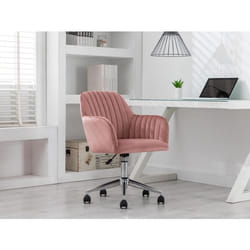 Chaise de bureau - Velours - Rose et argenté - Hauteur réglable - ELEANA