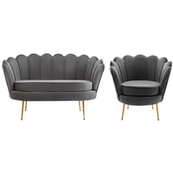 Canapé 2 places et fauteuil coquillage en velours anthracite dandelion de Pascal Morabito