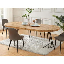 Table à manger extensible 2 à 12 personnes en MDF et acier - Naturel et noir - FIRELA