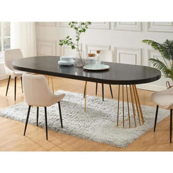 Table à manger extensible 2 à 12 personnes en MDF et acier - Noir et doré - FIRELA