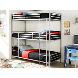 Lits superposés triple 3 x 90 x 190 cm - Métal - Argent + Matelas - ELOUAN III