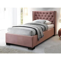 Lit avec tête de lit capitonnée - 90 x 200 cm - Velours rose + matelas - MASSIMO II