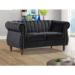 Canapé chesterfield 2 places en velours noir TRUMBO
