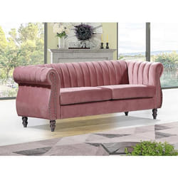 Canapé chesterfield 3 places en velours vieux rose TRUMBO