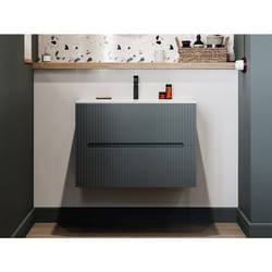 Meuble Sous Vasque Suspendu Strié Gris - 80 Cm - Pavani