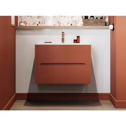 Meuble sous vasque suspendu strié terracotta - 80 cm - PAVANI