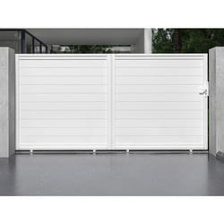 Portail coulissant aluminium plein L374 x H180 cm blanc - NAZARIO