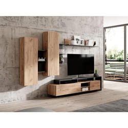 Mur TV avec rangements - Coloris : Naturel et anthracite - IDESIA